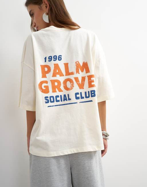 Topshop t-shirt oversize grafica 'Palm Grove' in ecru, 4 di 4