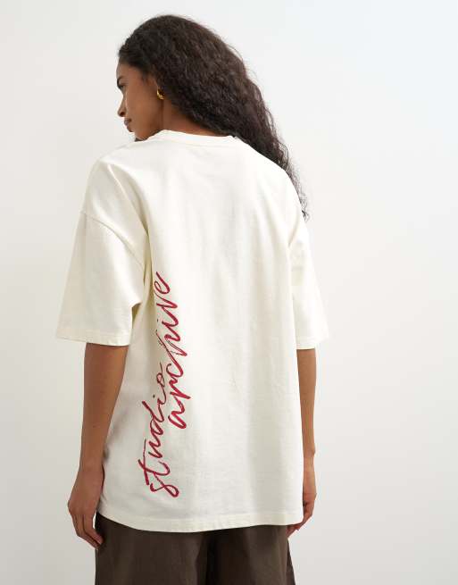 Topshop t-shirt oversize graphique en écru, 2 de 4