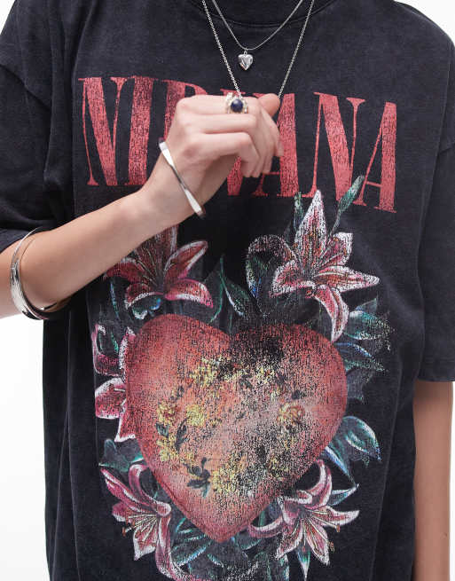 Topshop - T-shirt oversize grigio antracite con grafica "Nirvana" su licenza, 2 di 4