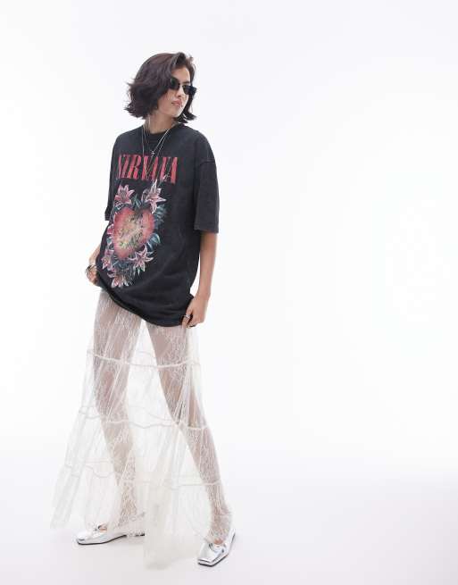 Topshop - T-shirt oversize grigio antracite con grafica "Nirvana" su licenza, 4 di 4