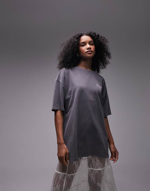 Topshop - T-shirt oversize imprimé rose flou - Anthracite, 4 de 4