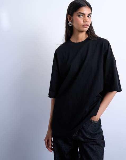 Topshop - T-shirt oversize nera con spalle scese - view 1