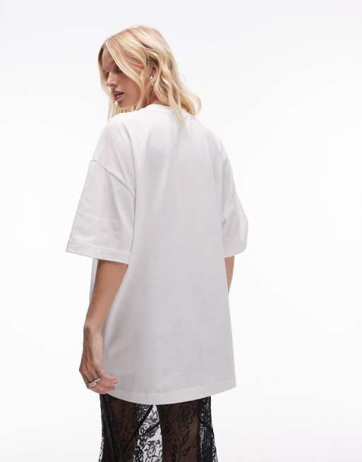 Topshop - T-shirt oversize premium bianca con grafica "Les Alpes", 4 di 4