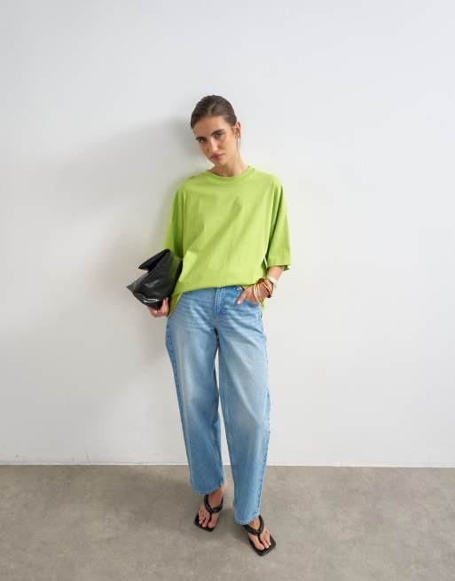 Topshop - T-shirt oversize verde chiaro con spalle scese, 2 di 4