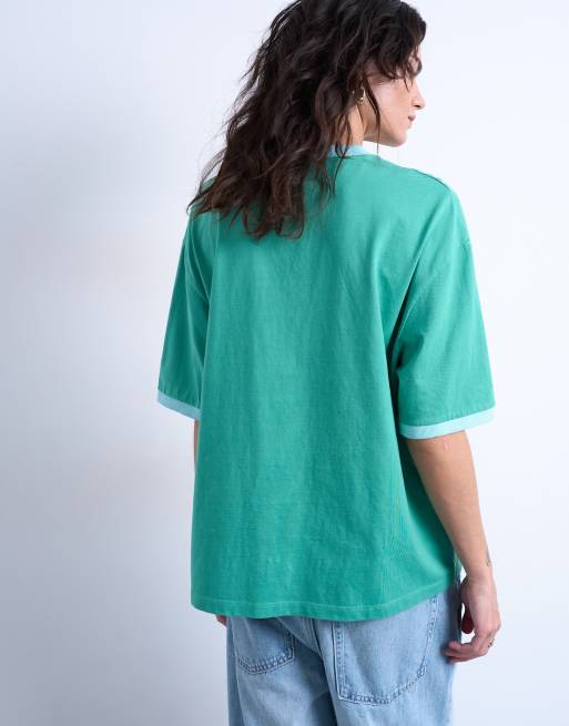 Topshop - T-shirt oversize verde con grafica Barcelona e bordi a contrasto, 4 di 4
