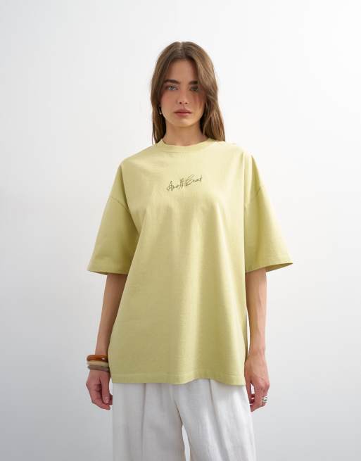 Topshop - T-shirt oversize verde lime con grafica ricamata Amalfi, 3 di 4