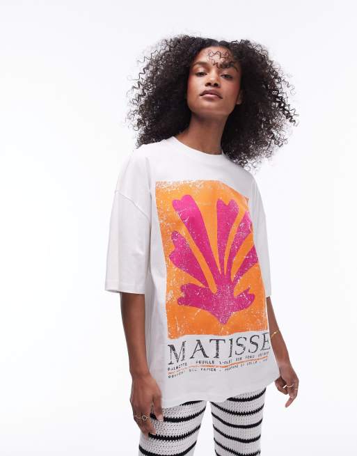 Topshop – T-shirt oversize w kolorze ecru z grafiką z motywem obrazu Henri Matisse