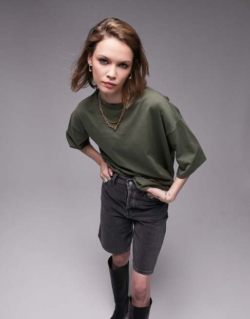 Topshop – T-shirt oversize w kolorze khaki