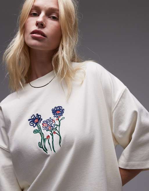 Topshop – T-shirt oversize z haftowanym kwiatowym wzorem, 4 z 4