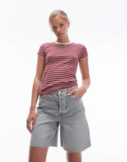 Topshop - T-shirt per tutti i giorni color bordeaux a righe