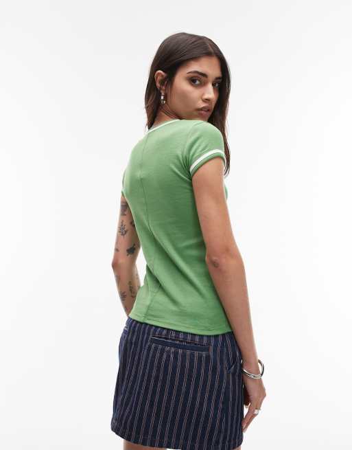 Topshop - T-shirt per tutti i giorni verde a contrasto , 2 di 4