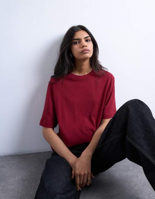 Topshop - T-shirt premium basic a maniche corte color rosso scuro