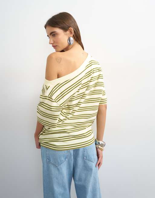 Topshop - T-shirt rayé à épaules tombantes - Jaune, 5 de 5