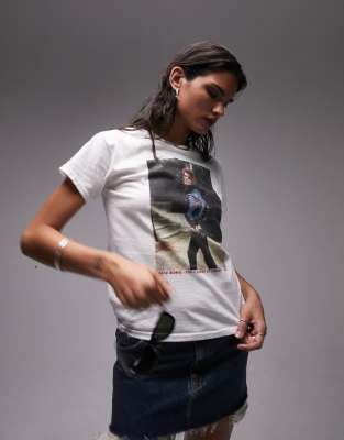 Topshop - T-Shirt Ristretta Bianca Con Grafica Fotografica Su Licenza Bowie-Bianco