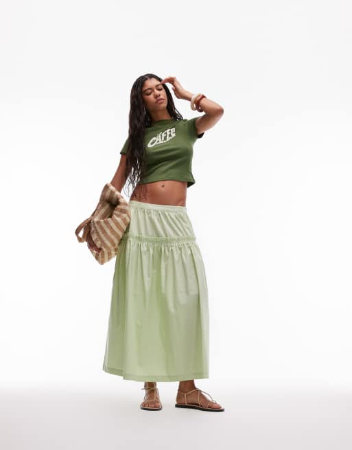 Topshop - T-shirt ristretta verde con stampa "Il Caffe" in rilievo, 2 di 4