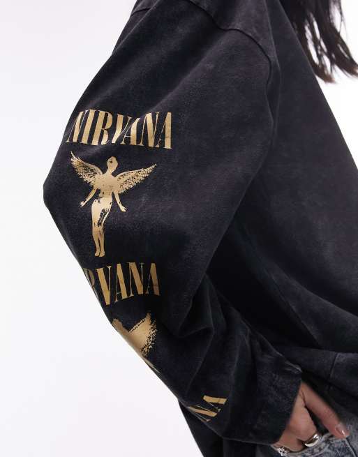 Topshop - T-shirt skater nera con grafica "Nirvana" su licenza, 2 di 4