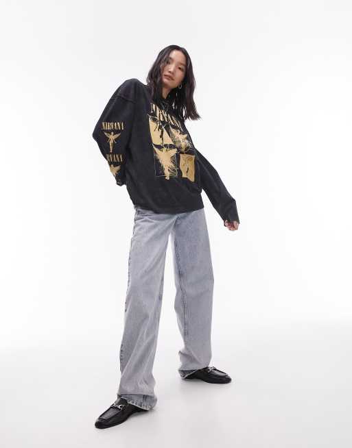 Topshop - T-shirt skater nera con grafica "Nirvana" su licenza, 3 di 4