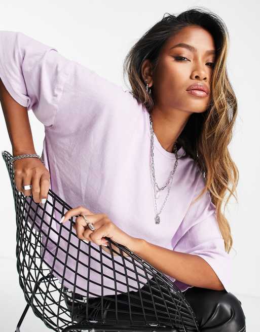 Topshop - T-shirt squadrata a maniche corte lilla