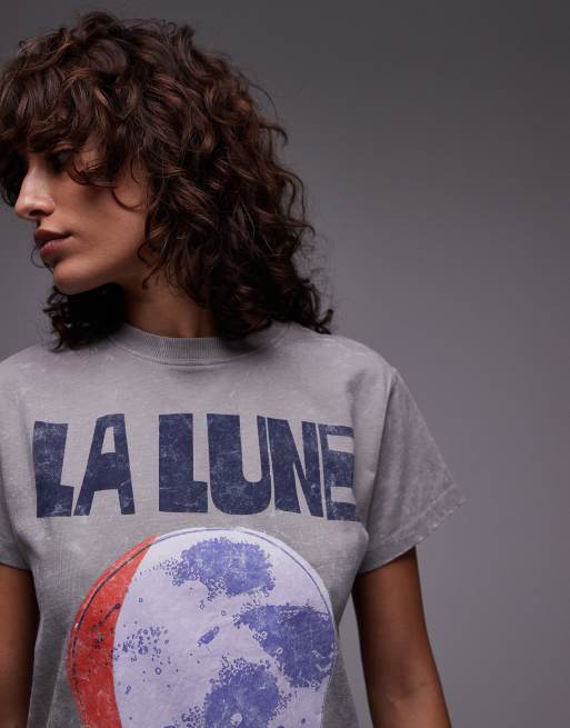 Topshop - T-shirt squadrata grigia con grafica "La Lune", 2 di 4