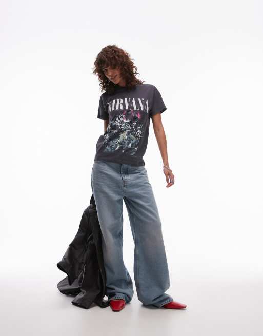 Topshop - T-shirt squadrata grigia con grafica "Nirvana" su licenza, 2 di 4