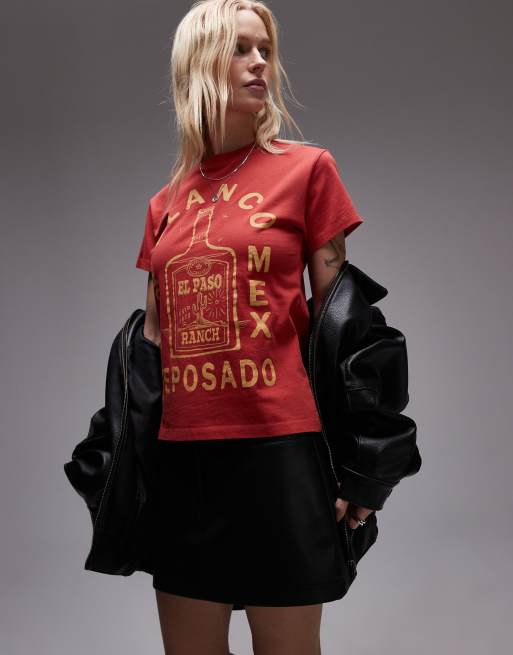 Topshop - T-shirt squadrata rossa con stampa 