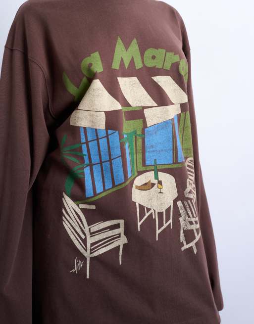 Topshop - T-shirt style skate à motif Le Marais - Marron, 4 de 4