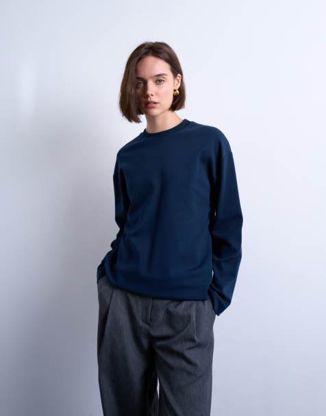 Topshop - T-shirt style skateur à manches longues épuré de qualité supérieure - Bleu marine - view 1