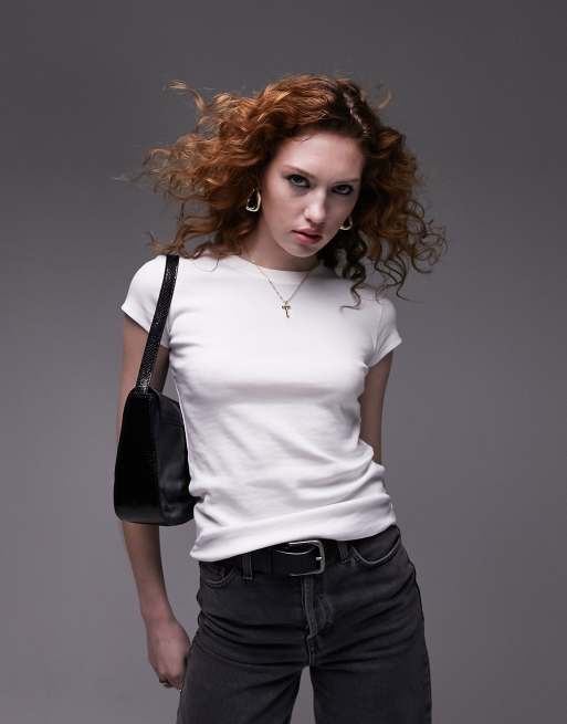 Topshop - T-shirt taglio lungo bianca