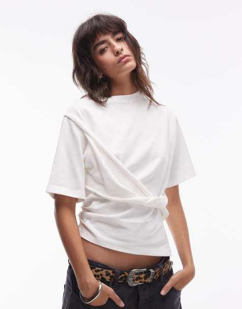 Topshop - T-shirt torsadé sur le devant - Blanc - view 1