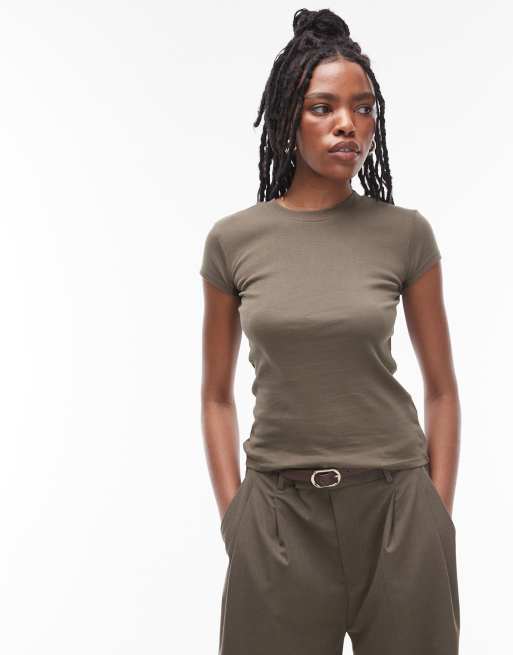 Topshop – T-shirt w ciemnym kolorze khaki , 2 z 4