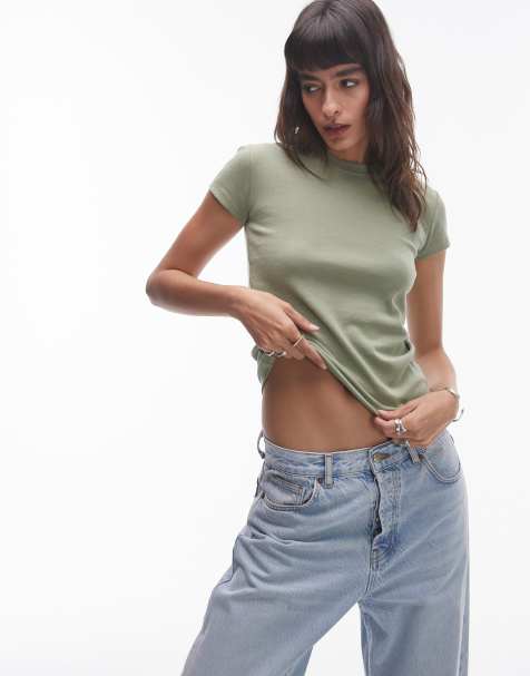 Topshop – T-shirt w kolorze spranego khaki - view 1