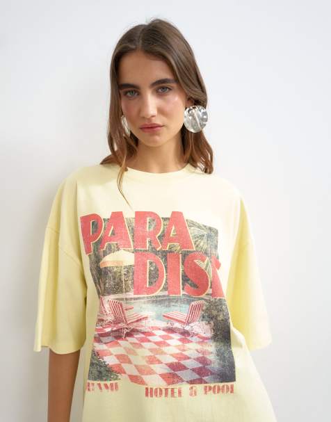 Topshop T-shirt z krótkim rękawem z nadrukiem „Paradise” w kolorze żółtym - view 1