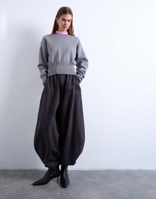 Topshop tab detail oversized balloon pants in washed in light gray
