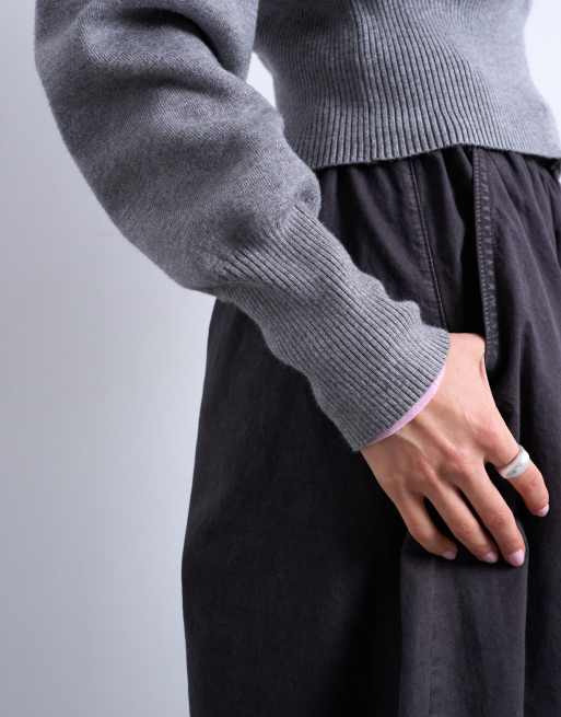 Topshop tab detail oversized balloon pants in washed in light gray