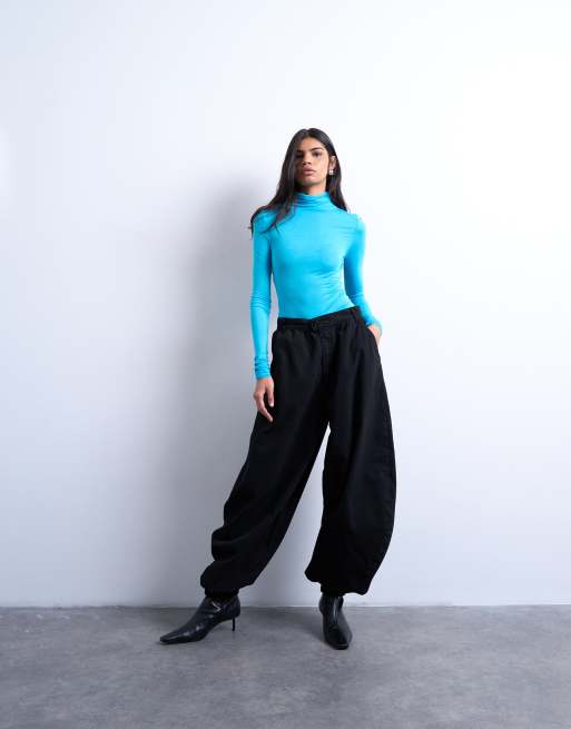 Topshop tab detail oversized balloon trouser in black