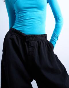 Model wearing Tab detail oversized balloon trouser in black