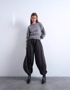 Tab detail oversized balloon trouser in brown