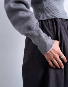Model wearing Tab detail oversized balloon trouser in brown
