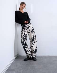Tab waist balloon trouser in cow print