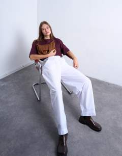 Tab waist balloon trouser in white