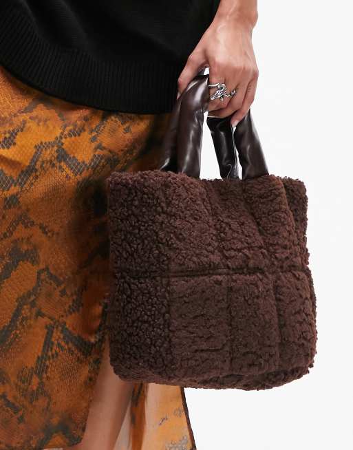 Topshop – Tabby – Brun liten toteväska i kviltad design