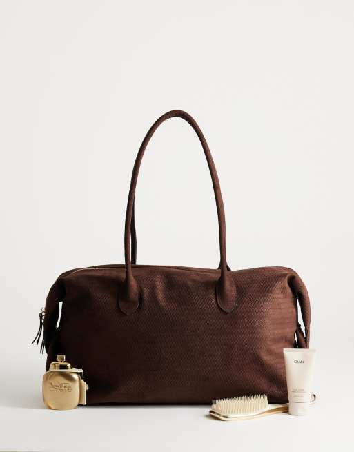 Topshop Tabby large suedette weekend bag in chocolate weave, 2 of 4