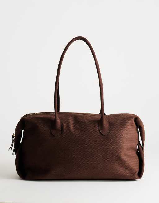 Topshop Tabby large suedette weekend bag in chocolate weave, 4 of 4