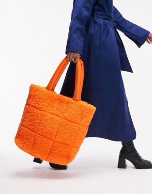 Topshop tabby quilted large tote in orange