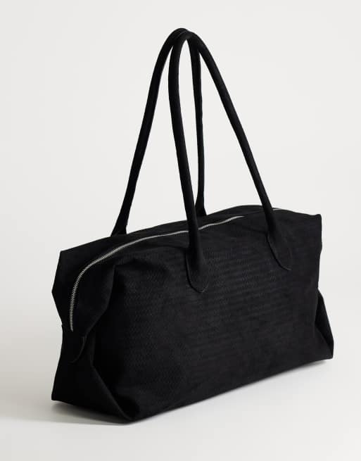Topshop Tabby stor weekendtaske i suedette med sort vævning