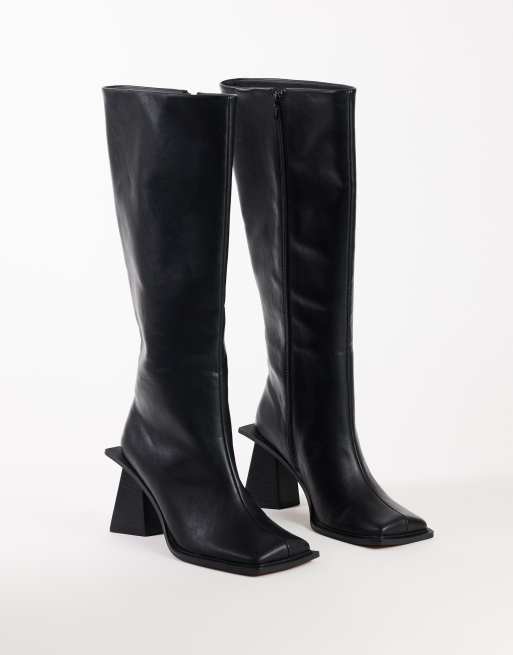Topshop Tabitha bottes montantes à tige élargie et à talons noires, 3 de 5