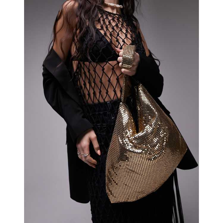 Topshop Tabitha chainmail tote bag in gold