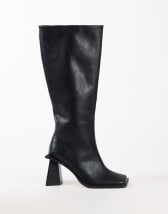 Topshop Tabitha extended rand knee high heeled boot in black