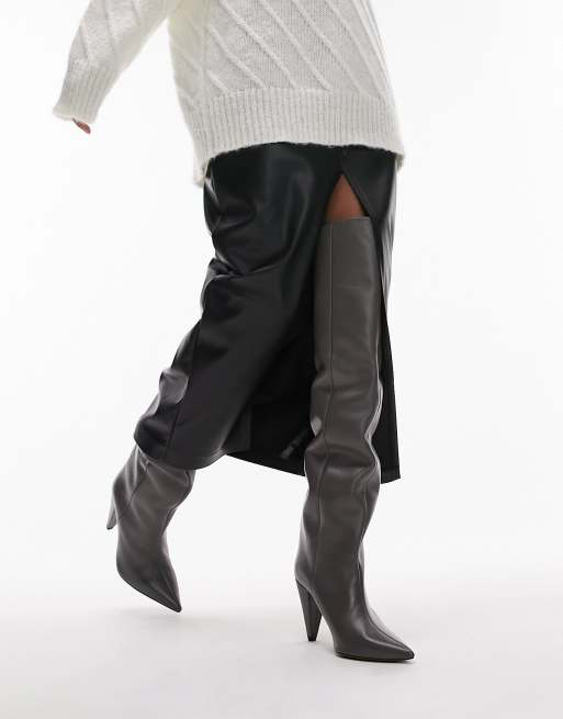 Cone heel over on sale the knee boots