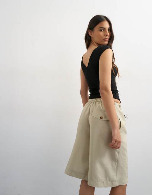 Topshop taffeta A-line longline shorts in oyster, 4 of 5